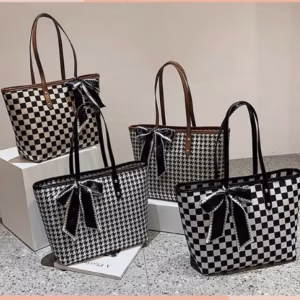 Túi Xách Tote Nữ Công Sở Họa Tiết Kẻ Đi Làm Phong Cách Alzzang Cỡ Lơn Kèm Nơ Xinh Đi Chơi 212 - Larita Fashion