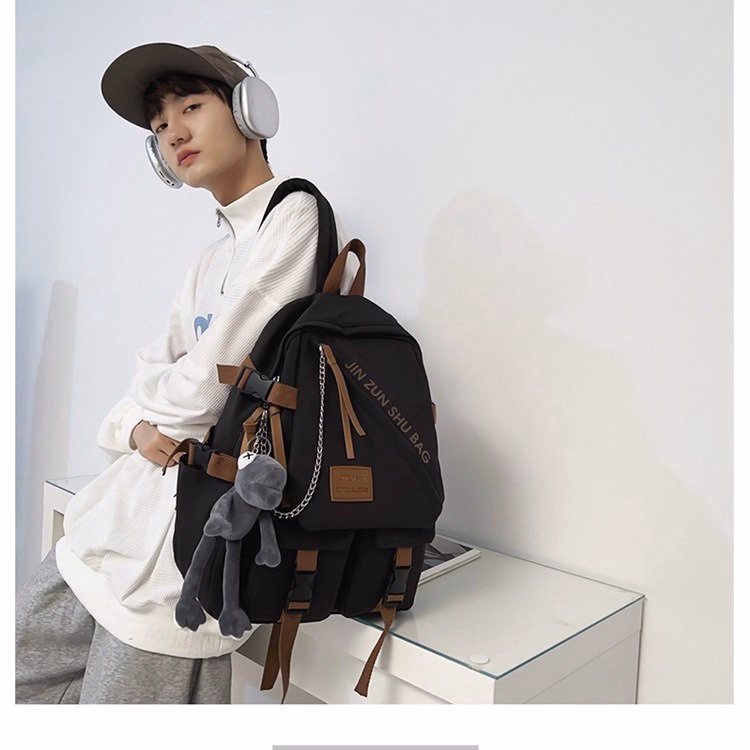 Balo Nam Nữ Tặng Kèm Móc Khóa Ếch Chân Dài Đi Học Thời Trang Ulzzang Nhiều Ngăn Tiện Dụng 730 - Larita Fashion - Ảnh 7