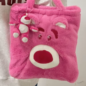 Túi Tote Gấu Hồng Lotso Size Lớn Hình Chữ Nhật Siêu Dễ Thương, Lông Nhung Mềm Mịn Đáng Yêu - Dmastore