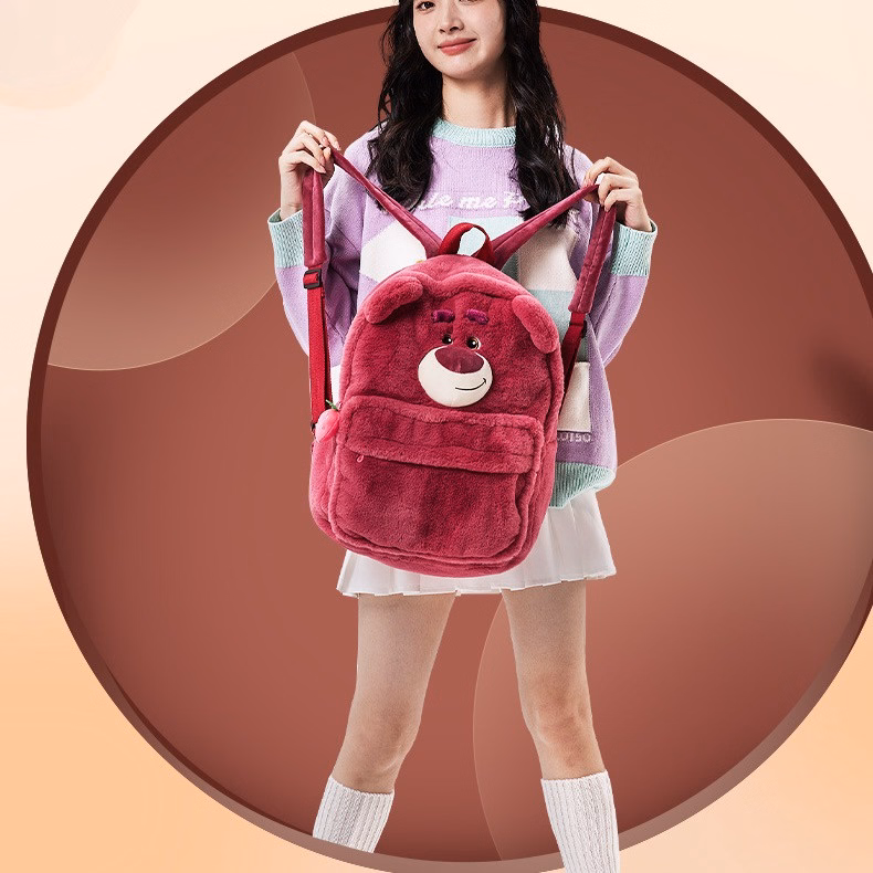 Balo Gấu Dâu Lotso Bản Cao Cấp Dày Dặn Chuẩn Form 3 Ngăn Cỡ Lớn, Balo Nữ Gấu Bông Hoạt Hình Dễ Thương - Dmastore