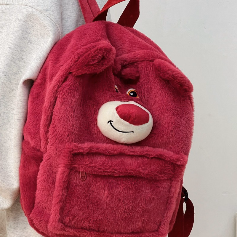 Balo Gấu Dâu Lotso Bản Cao Cấp Dày Dặn Chuẩn Form 3 Ngăn Cỡ Lớn, Balo Nữ Gấu Bông Hoạt Hình Dễ Thương - Dmastore - Ảnh 4