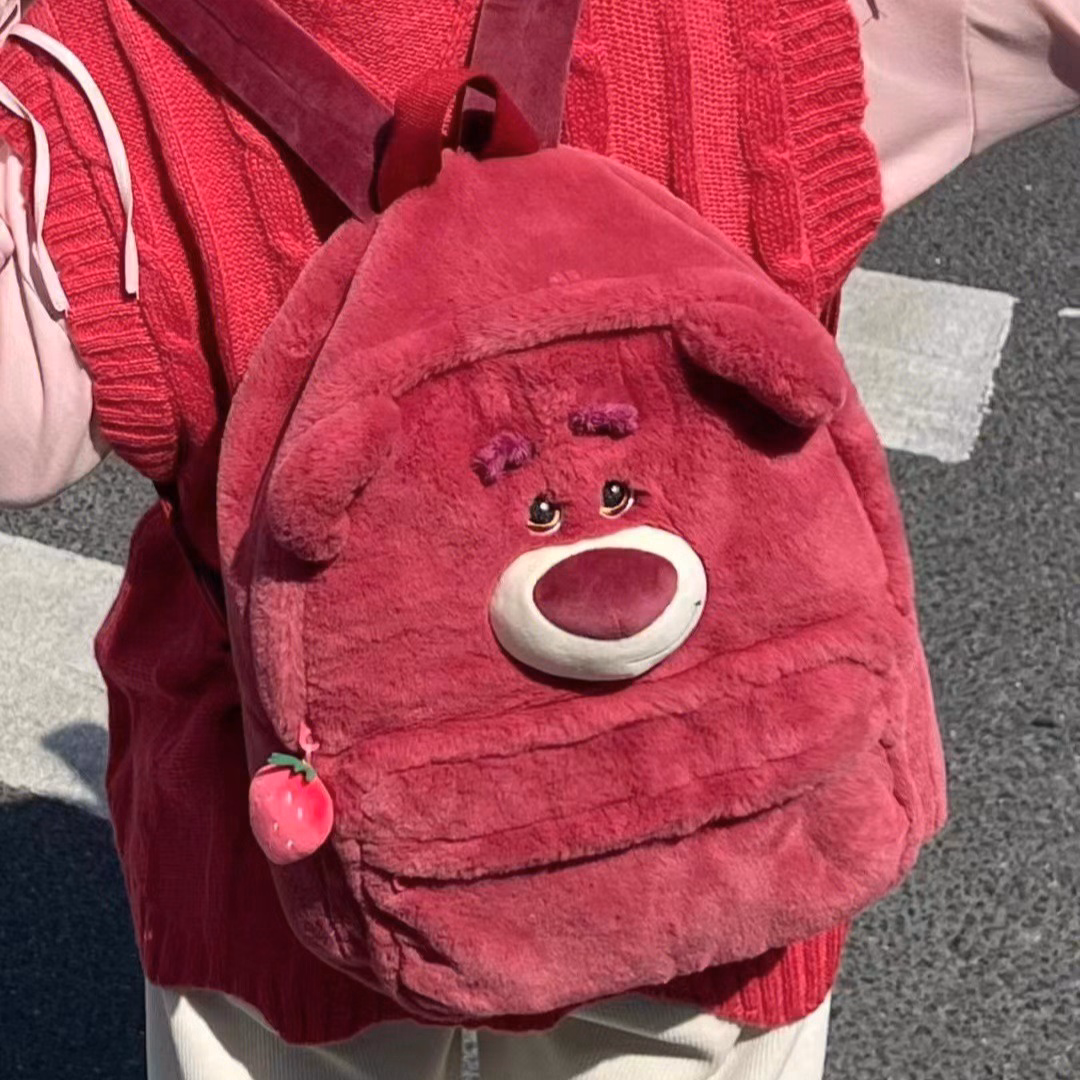 Balo Gấu Dâu Lotso Bản Cao Cấp Dày Dặn Chuẩn Form 3 Ngăn Cỡ Lớn, Balo Nữ Gấu Bông Hoạt Hình Dễ Thương - Dmastore - Ảnh 10