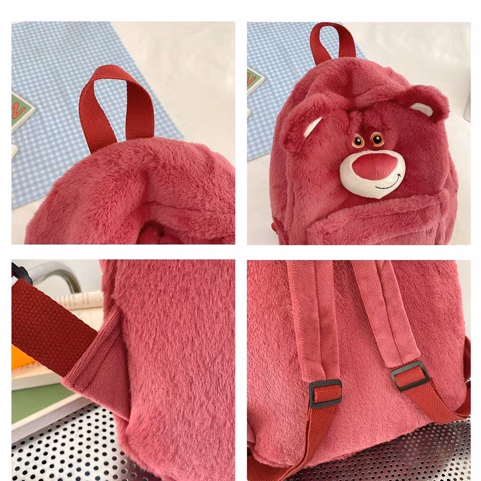 Balo Gấu Dâu Lotso Bản Cao Cấp Dày Dặn Chuẩn Form 3 Ngăn Cỡ Lớn, Balo Nữ Gấu Bông Hoạt Hình Dễ Thương - Dmastore - Ảnh 12