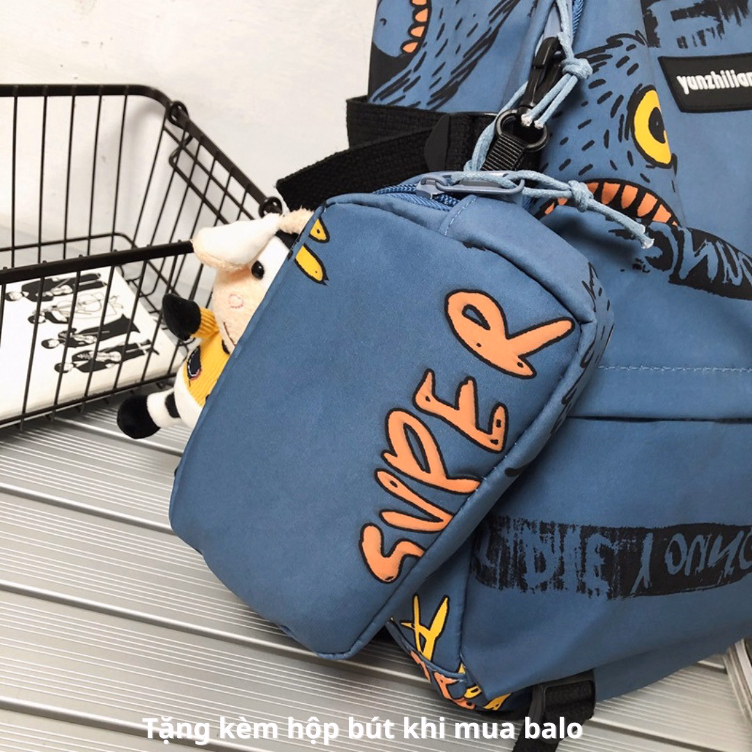 Combo Hộp Bút + Balo Đi Học Bh Kids Phong Cách Đường Phố Junior Hàn Quốc, Ngăn Chứa Rộng, Chống Nước, Chống Sốc Ch109- Bh Kids - Ảnh 4