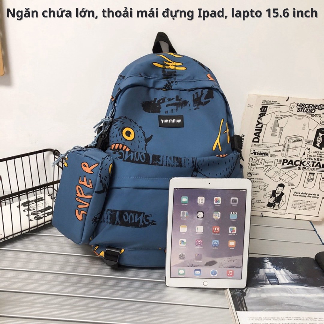 Combo Hộp Bút + Balo Đi Học Bh Kids Phong Cách Đường Phố Junior Hàn Quốc, Ngăn Chứa Rộng, Chống Nước, Chống Sốc Ch109- Bh Kids - Ảnh 7