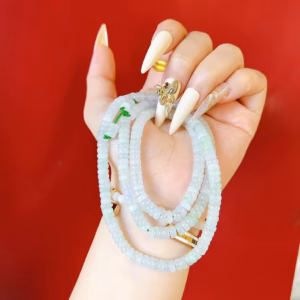 Chuỗi Ngọc Cẩm Thạch Trắng Vân Hạt Dẹt Thiên Nhiên - Thắng Giang