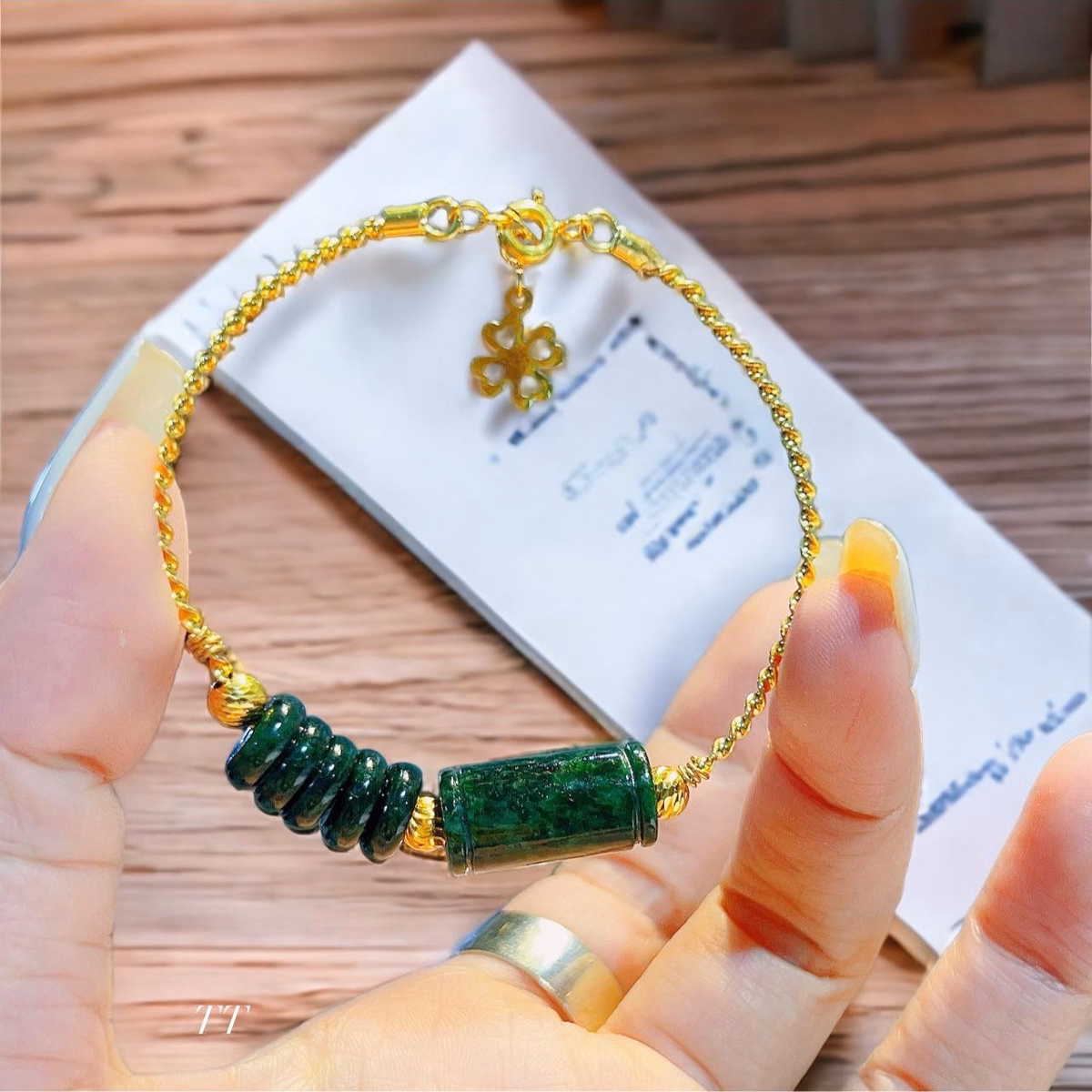 Vòng Tay Bạc Ta Xi Vàng Phối Ngũ Điếu Lu Thống Ngọc Cẩm Thạch Sơn Thủy Thiên Nhiên - Thắng Giang - Ảnh 2