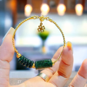 Vòng Tay Bạc Ta Xi Vàng Phối Ngũ Điếu Lu Thống Ngọc Cẩm Thạch Sơn Thủy Thiên Nhiên - Thắng Giang