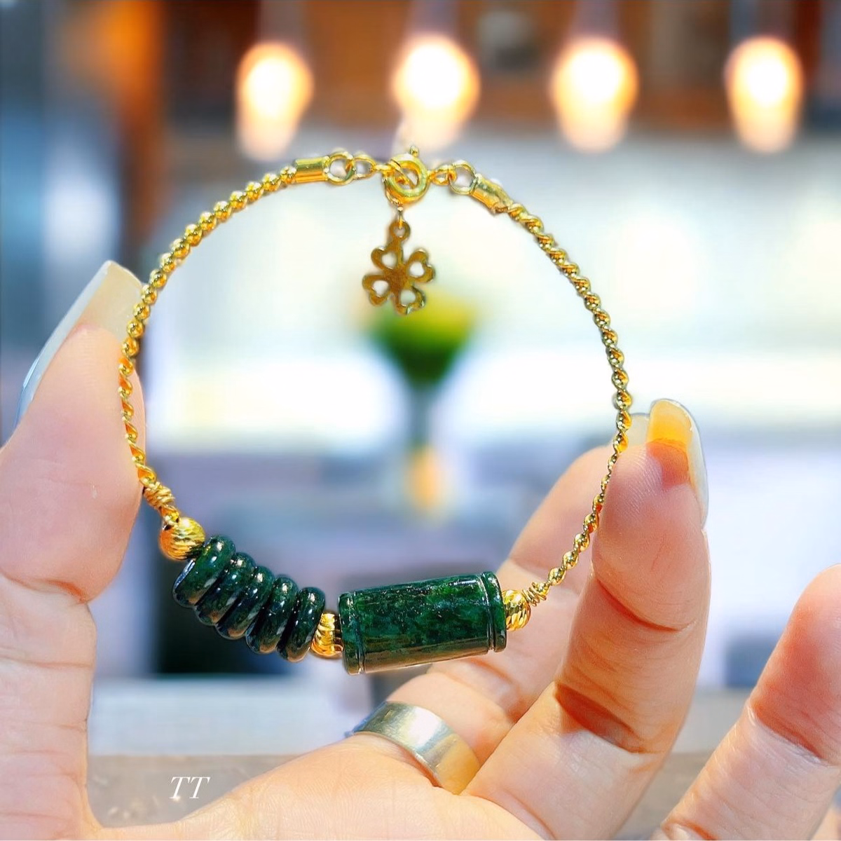 Vòng Tay Bạc Ta Xi Vàng Phối Ngũ Điếu Lu Thống Ngọc Cẩm Thạch Sơn Thủy Thiên Nhiên - Thắng Giang