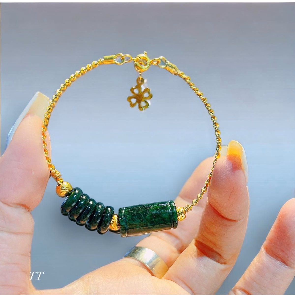 Vòng Tay Bạc Ta Xi Vàng Phối Ngũ Điếu Lu Thống Ngọc Cẩm Thạch Sơn Thủy Thiên Nhiên - Thắng Giang - Ảnh 4