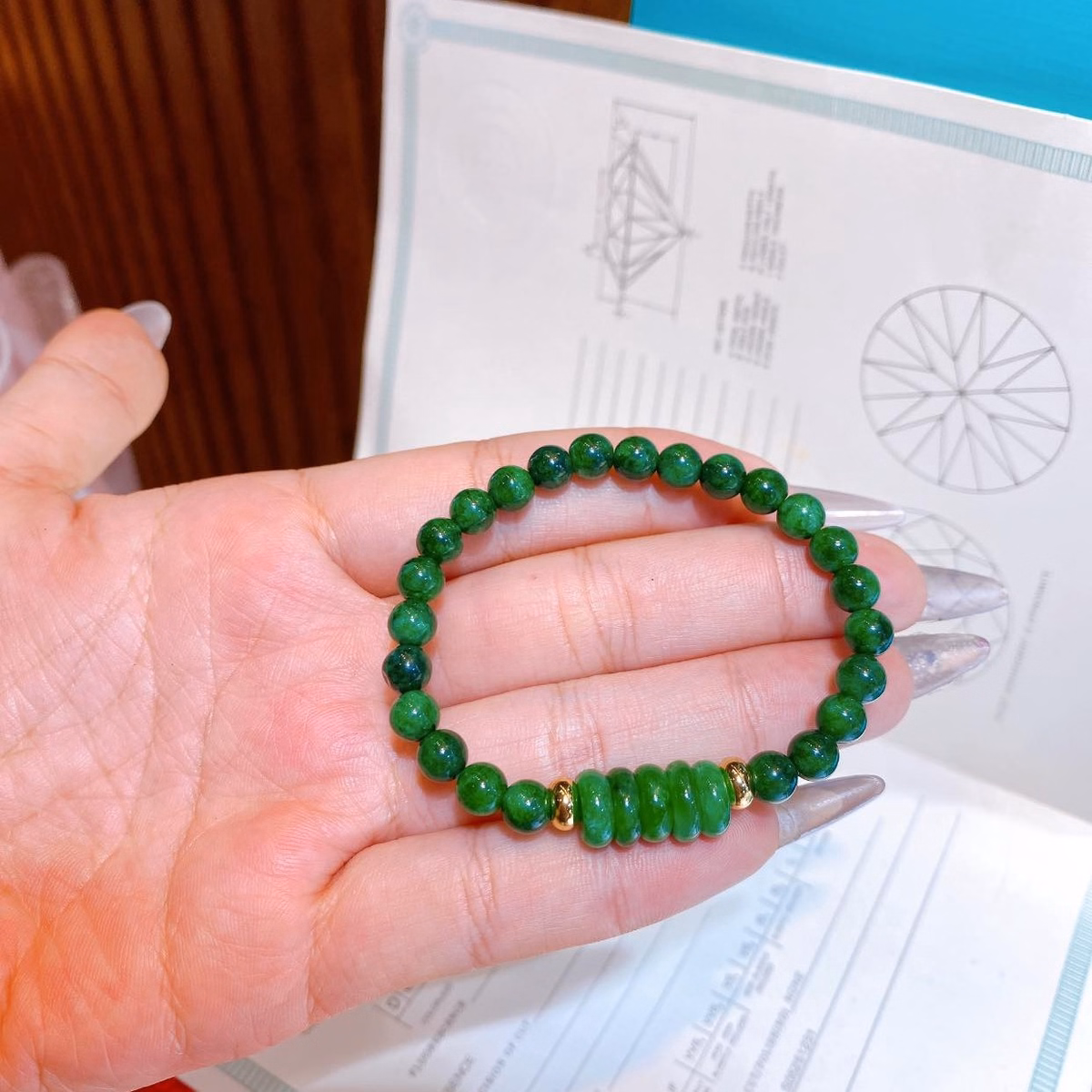 Vòng Tay Ngũ Điếu Ngọc Cẩm Thạch Sơn Thủy Thiên Nhiên 6 Ly - Thắng Giang