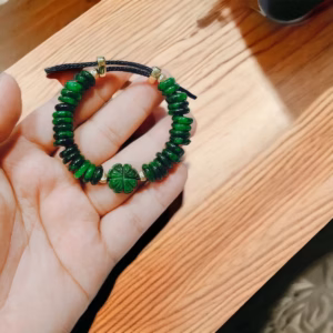 Vòng Tay Cỏ Bốn Lá Ngọc Cẩm Thạch Sơn Thủy Thiên Nhiên Dây Cáp - Thắng Giang