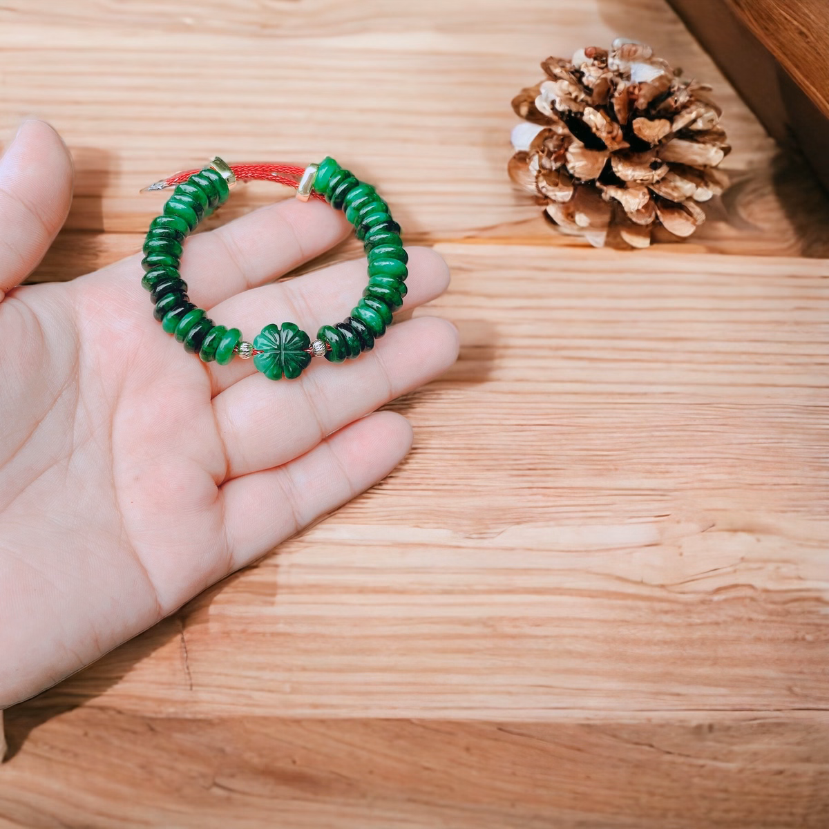 Vòng Tay Cỏ Bốn Lá Cẩm Thạch Sơn Thủy Thiên Nhiên Bi Vàng Tây 10 Kara - Thắng Giang - Ảnh 2