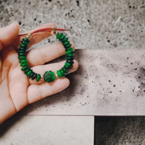 Vòng Tay Cỏ Bốn Lá Cẩm Thạch Sơn Thủy Thiên Nhiên Bi Vàng Tây 10 Kara - Thắng Giang