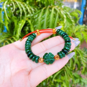 Vòng Tay Cỏ Bốn Lá Ngọc Cẩm Thạch Sơn Thủy Thiên Nhiên Bi Kim Tiền Vàng Tây 10 Kara - Thắng Giang