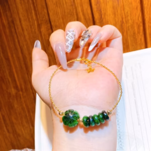 Vòng Tay Bạc Ta Gắn Cỏ Bốn Lá Ngũ Điếu Ngọc Cẩm Thạch Sơn Thủy Thiên Nhiên - Thắng Giang