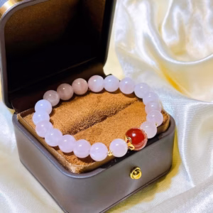 Vòng Tay Thạch Anh Hồng Thiên Nhiên Phối Ốp Xi Vàng - Thắng Giang