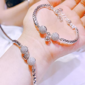 Lắc Tay Bi Cầu Đính Đá Bạc Ý Xi Bạch Kim Cao Cấp - Thắng Giang