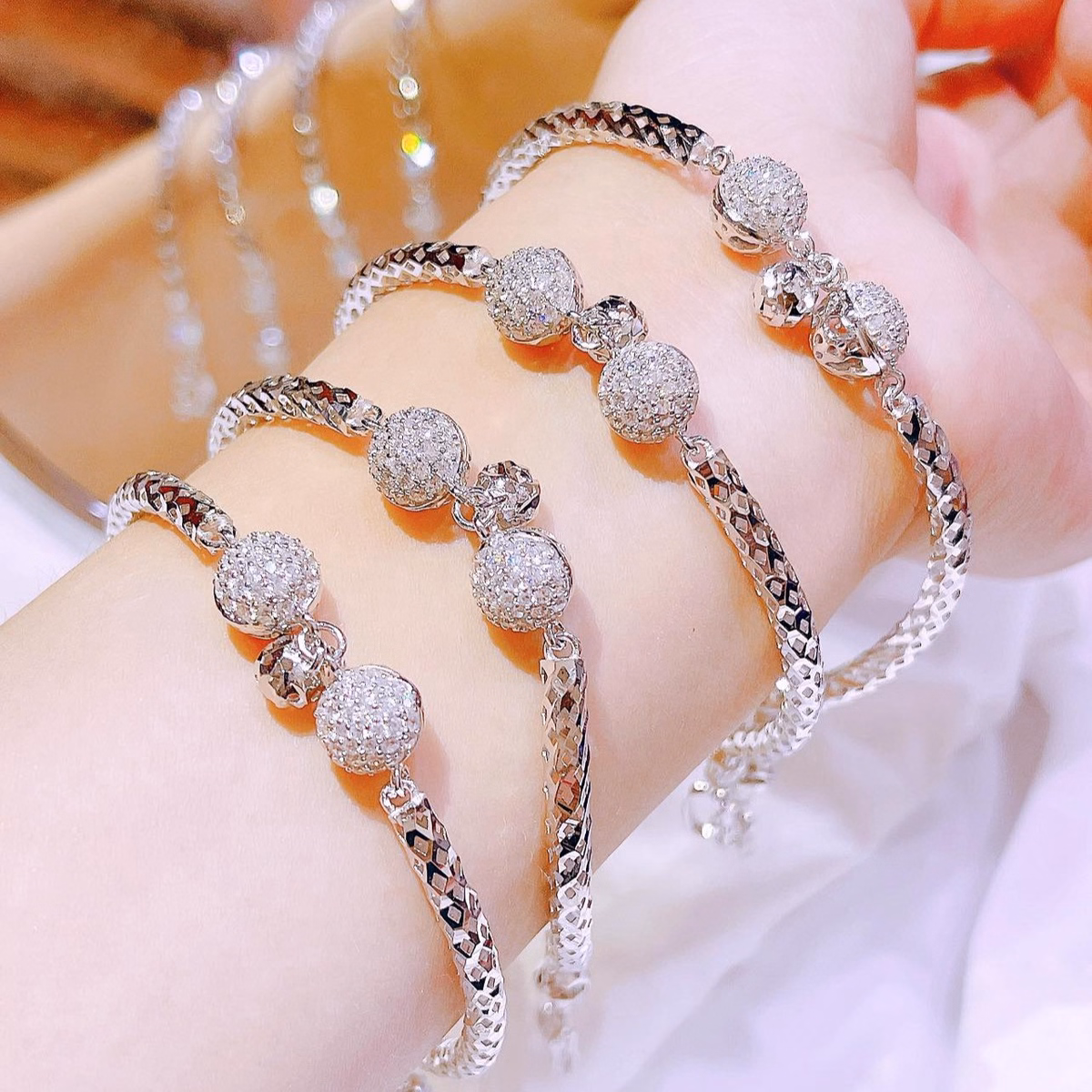 Lắc Tay Bi Cầu Đính Đá Bạc Ý Xi Bạch Kim Cao Cấp - Thắng Giang - Ảnh 3