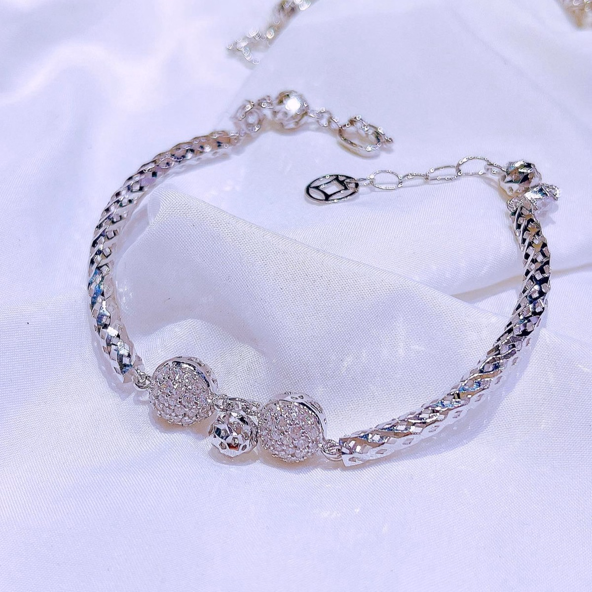 Lắc Tay Bi Cầu Đính Đá Bạc Ý Xi Bạch Kim Cao Cấp - Thắng Giang - Ảnh 2