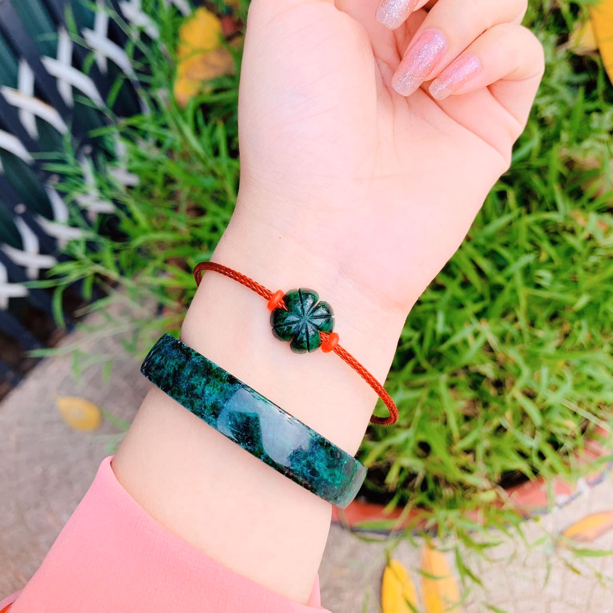 Vòng Tay Cỏ 4 Lá May Mắn Ngọc Cẩm Thạch Sơn Thuỷ Thiên Nhiên - Thắng Giang - Ảnh 7