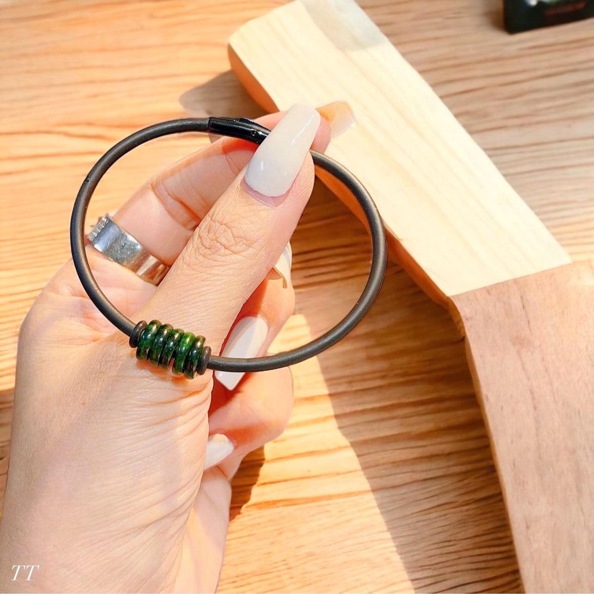 Vòng Tay Ngũ Điếu Ngọc Cẩm Thạch Sơn Thủy Thiên Nhiên Dây Da - Thắng Giang - Ảnh 2