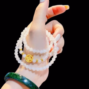 Vòng Tay Thạch Anh Phối Charm Bánh Xe Pháp Luân Bạc Ta Xi Vàng - Thắng Giang