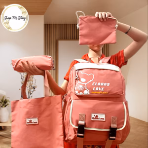 Balo Combo 4 Món Đi Học Cao Cấp Chống Thấm Nước {Quảng Châu} Gấu Clouds Love - Shop Mẹ Bống