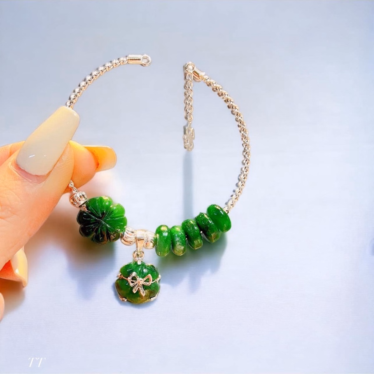 Vòng Tay Bạc Ta Charm Ngọc Cẩm Thạch Sơn Thủy Thiên Nhiên - Thắng Giang - Ảnh 3