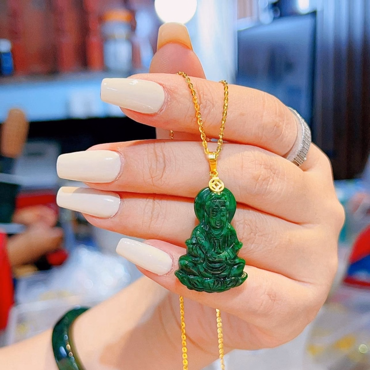 Mặt Dây Chuyền Quan Thế Âm Bồ Tát Ngọc Cẩm Thạch Sơn Thủy Thiên Nhiên - Thắng Giang - Ảnh 3