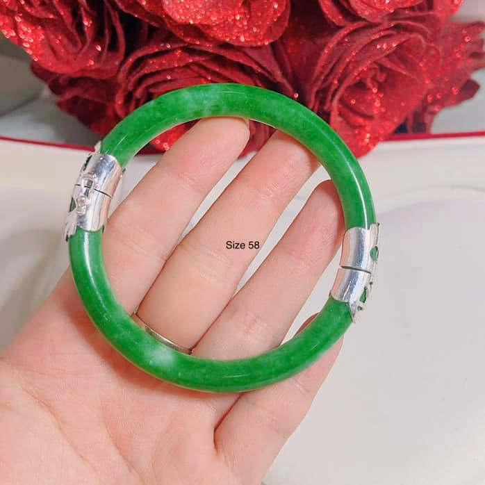 Vòng Tay Ngọc Cẩm Thạch Thiên Nhiên Bọc Bạc Ta - Thắng Giang - Ảnh 5