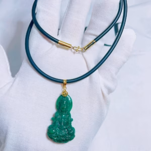 Dây Chuyền Quan Âm Cẩm Thạch Sơn Thủy Vàng 10 Kara - Thắng Giang