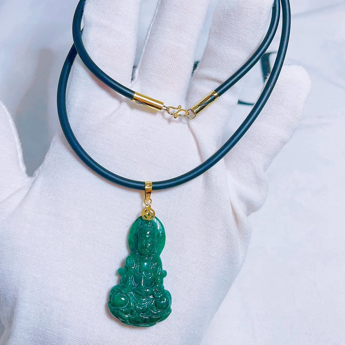 Dây Chuyền Quan Âm Cẩm Thạch Sơn Thủy Vàng 10 Kara - Thắng Giang