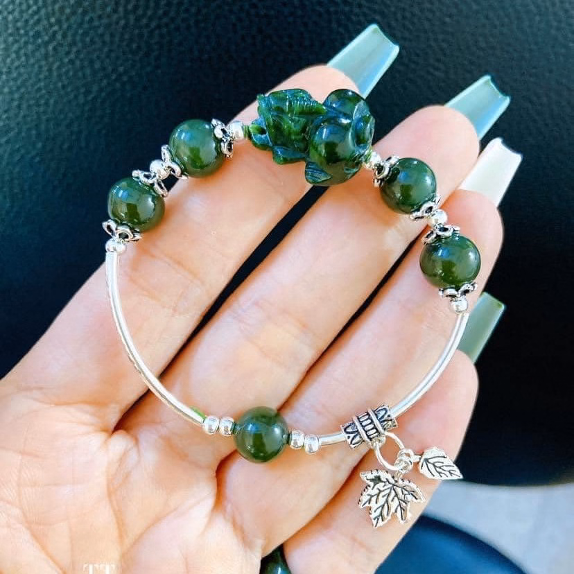 Vòng Tay Charm Tì Hưu Ngọc Cẩm Thạch Sơn Thủy Bạc Ta Thiên Nhiên - Thắng Giang - Ảnh 3