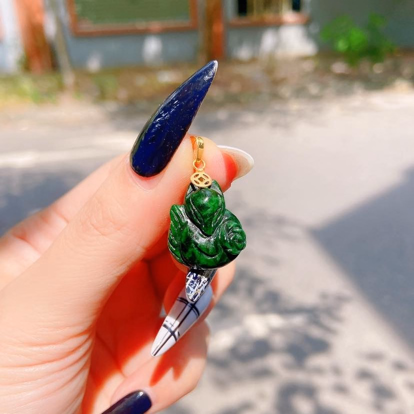 Mặt Dây Chuyền Hồ Ly Ngọc Cẩm Thạch Sơn Thủy Thiên Nhiên Móc Vàng Tây 10 Kara - Thắng Giang - Ảnh 2