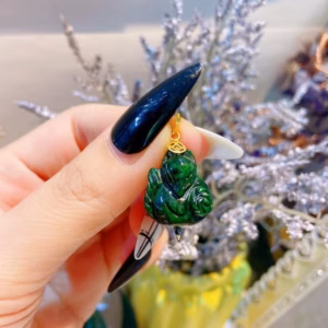 Mặt Dây Chuyền Hồ Ly Ngọc Cẩm Thạch Sơn Thủy Thiên Nhiên Móc Vàng Tây 10 Kara - Thắng Giang