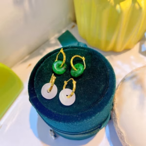 Bông Tai Vàng Tây 10 Kara Gắn Điếu Ngọc Cẩm Thạch Thiên Nhiên - Thắng Giang