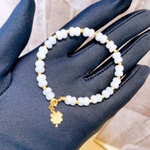 Vòng Tay Cẩm Thạch Dẹt Thiên Nhiên Phối Bạc Xi Vàng - Thăng Giang