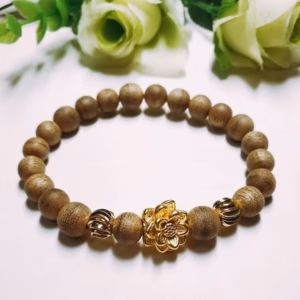 Vòng Tay Trầm Hương Tốc Thiên Nhiên Phối Charm Sen Bạc Ta Xi Vàng - Thắng Giang