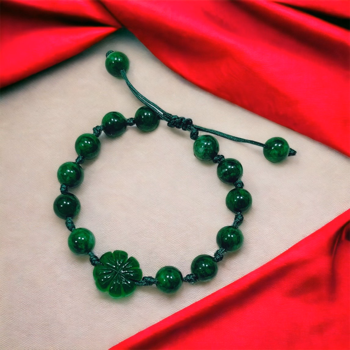 Vòng Tay Cỏ Bốn Lá Cẩm Thạch Thiên Nhiên Thắt Dây - Thắng Giang