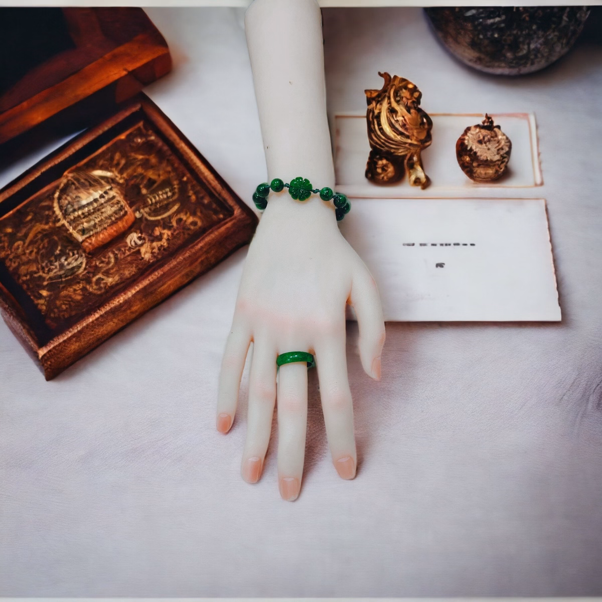 Vòng Tay Cỏ Bốn Lá Cẩm Thạch Thiên Nhiên Thắt Dây - Thắng Giang - Ảnh 3