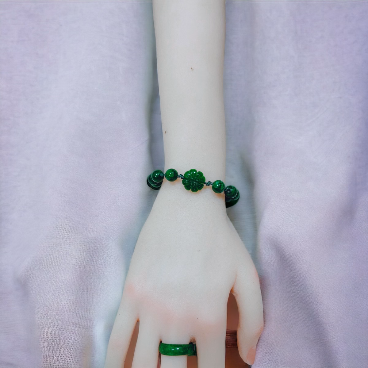 Vòng Tay Cỏ Bốn Lá Cẩm Thạch Thiên Nhiên Thắt Dây - Thắng Giang - Ảnh 4