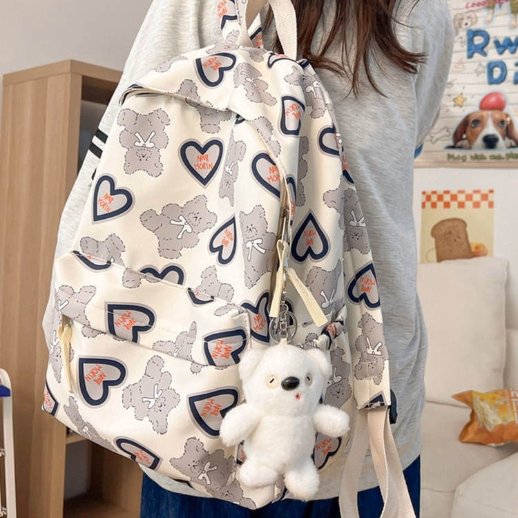 Balo Nữ Đi Học Tặng Kèm Móc Gấu Họa Tiết Hình Gấu Trái Tim Dễ Thương 772 - Larita Fashion - Ảnh 7