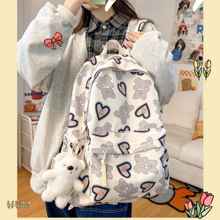 Balo Nữ Đi Học Tặng Kèm Móc Gấu Họa Tiết Hình Gấu Trái Tim Dễ Thương 772 - Larita Fashion - Ảnh 3