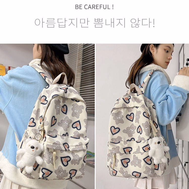 Balo Nữ Đi Học Tặng Kèm Móc Gấu Họa Tiết Hình Gấu Trái Tim Dễ Thương 772 - Larita Fashion - Ảnh 12
