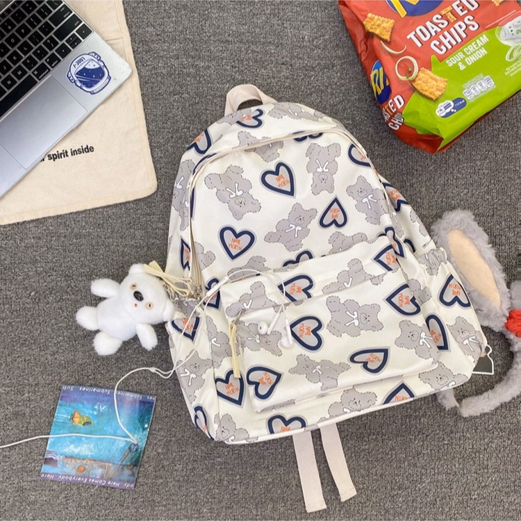 Balo Nữ Đi Học Tặng Kèm Móc Gấu Họa Tiết Hình Gấu Trái Tim Dễ Thương 772 - Larita Fashion - Ảnh 15