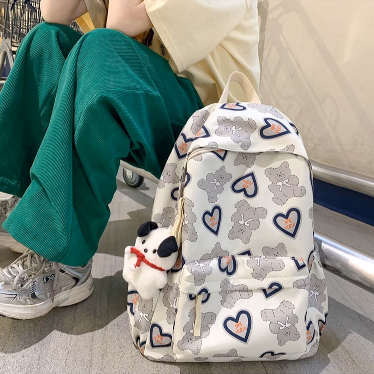 Balo Nữ Đi Học Tặng Kèm Móc Gấu Họa Tiết Hình Gấu Trái Tim Dễ Thương 772 - Larita Fashion - Ảnh 2