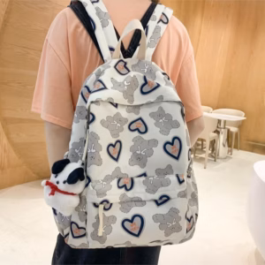 Balo Nữ Đi Học Tặng Kèm Móc Gấu Họa Tiết Hình Gấu Trái Tim Dễ Thương 772 - Larita Fashion