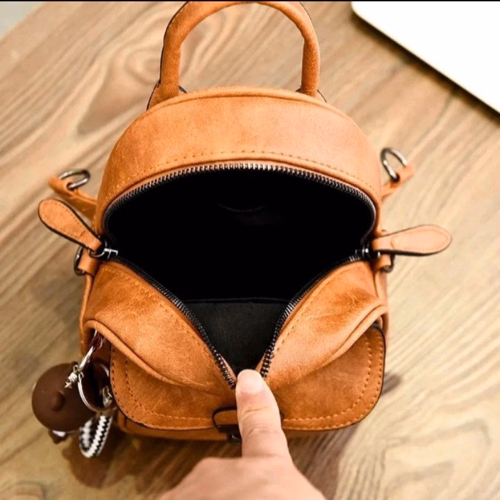 Balo Thời Trang Nữ Khóa Sập Mini Nhỏ Gọn Đeo Chéo Đi Du Lịch,Đi Chơi ( Tặng Kèm Bộ Móc Khóa Gấu) - Shop Mẹ Bống - Ảnh 11