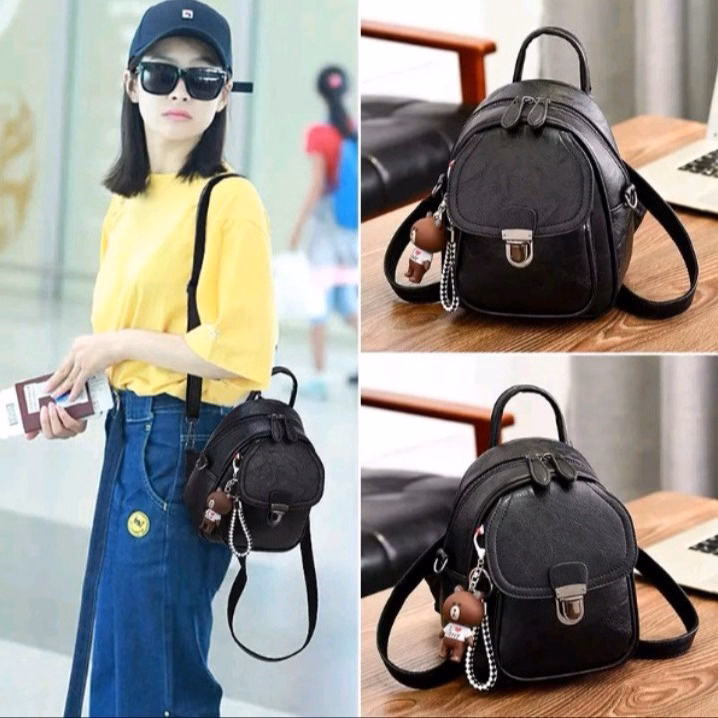 Balo Thời Trang Nữ Khóa Sập Mini Nhỏ Gọn Đeo Chéo Đi Du Lịch,Đi Chơi ( Tặng Kèm Bộ Móc Khóa Gấu) - Shop Mẹ Bống - Ảnh 5